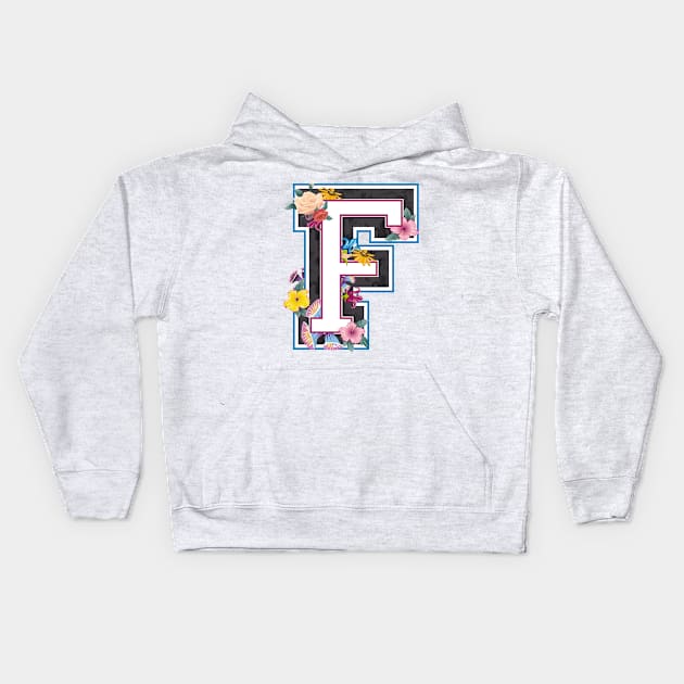 Letter F in varsity style Kids Hoodie by Kisho